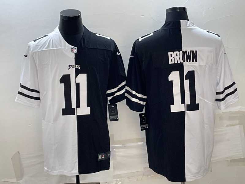 Mens Philadelphia Eagles #11 A.J. Brown Black & White Split Limited Stitched Jersey